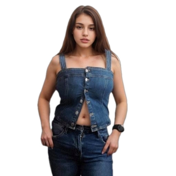 Women's Levi's Button Strap Denim Top 100% Cotton Size L - Picture 1 of 6